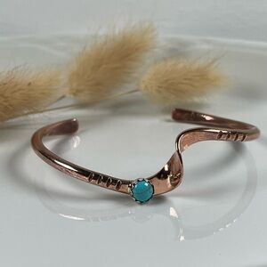 Solid Copper Native Artisan Made Turquoise Gemstone Cuff Bracelet